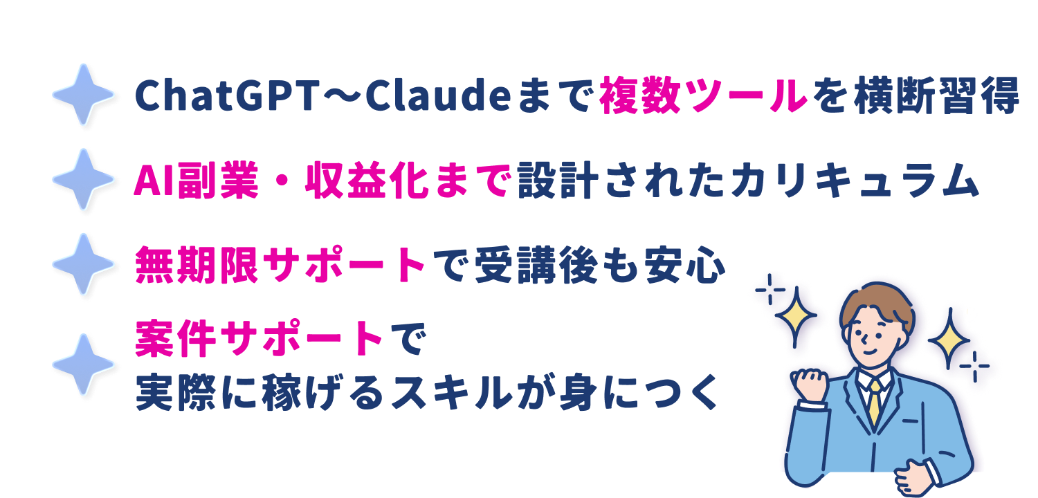 最短4週間から学べるスピード感、実務特化のカリキュラム、手厚いサポート体制、お得なうちに高い費用対効果で